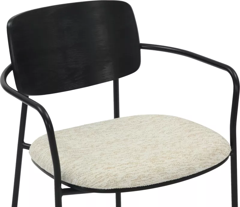 Karrige për ngrënie VIKKI FH9980.02 metal & dru në pëlhurë e zezë-krem, 54x54x75.5H cm, set prej 2 copë