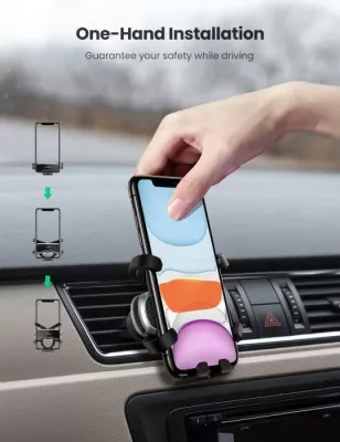 Mbajtës telefoni për veturë UGREEN 80539, air vent, gravitet auto-mbërthim, rrotullim 360°, 4.7-7.2", i zi/gri, në kuti