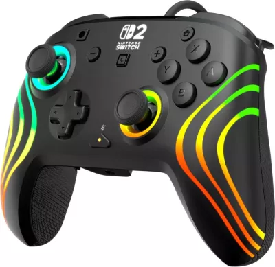 Kontroller me kabllo Turtle Beach Afterglow Wave për Nintendo Switch 2, RGB, Hall sticks, USB 3m, jack 3.5mm, i zi