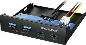 Panel USB hub i përparmë Graugear GG 18045 (G-MP02), USB 3.2 Gen 2, 4 porta (2x USB-A + 2x USB-C), 3.5\" bay, i zi