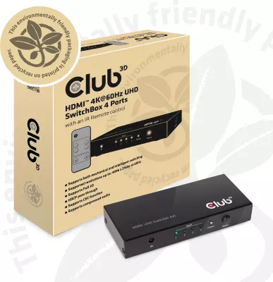 Switch HDMI Club3D, 4 hyrje 1 dalje, 4K60Hz UHD, i zi