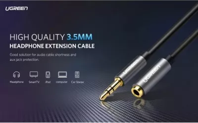 Kabllo zgjatimi audio 3.5mm UGREEN 10593, mashkull-në-femër, 1.5 m, e zezë