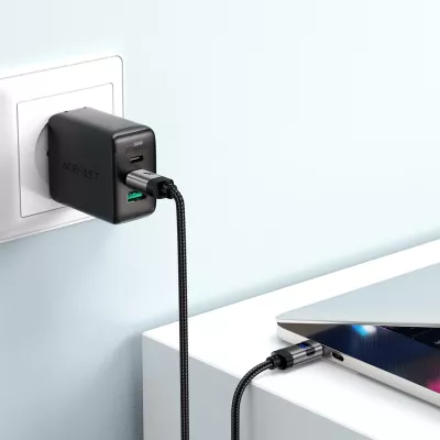 Kabllo Acefast C15-04 USB-C në USB-C me ekran LED, 1.2m, 60W, e zezë
