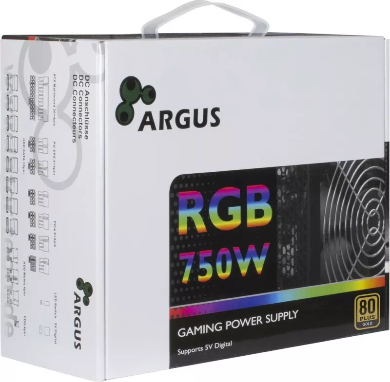 Furnizues energjie Inter-Tech Argus RGB-750W CM II, 750W, 80 PLUS Gold, gjysmë-modular, RGB
