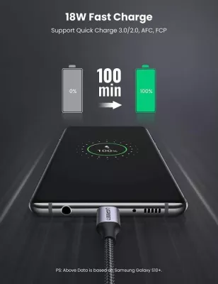 Kabllo USB 2.0 A në USB-C UGREEN 60124 0.25 m e zezë (polybag)