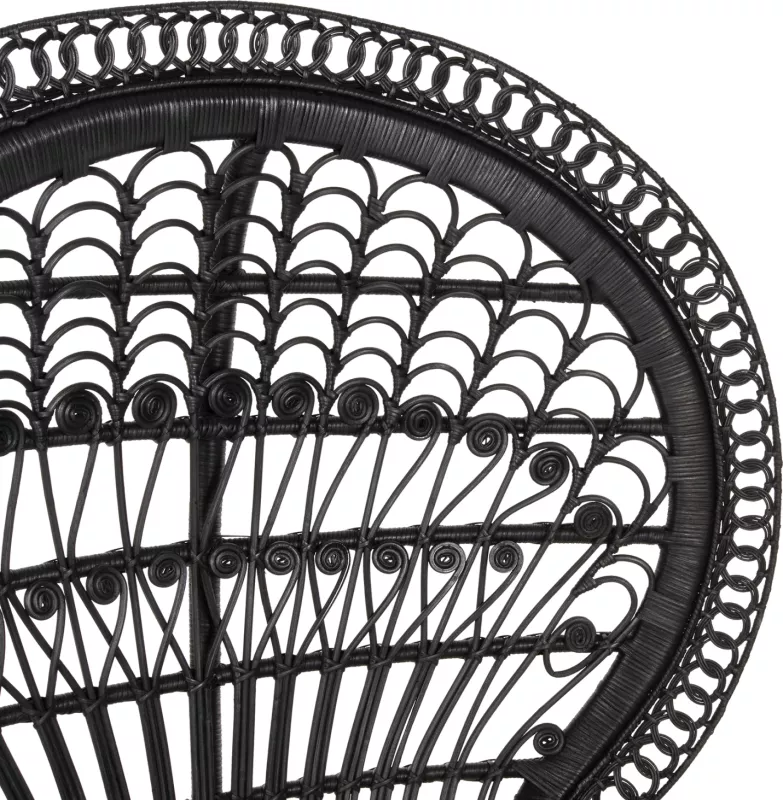 Karrige mbretërore palloi, FH9342.03, rattan, ngjyrë e zezë, jastëk kafe, 114x72x150H cm