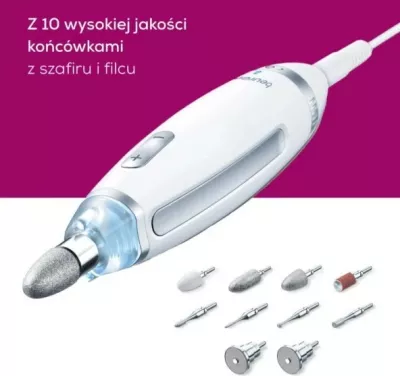 Set manikyr/pedikyr Beurer MP62, i bardhë me 10 maja dhe etui