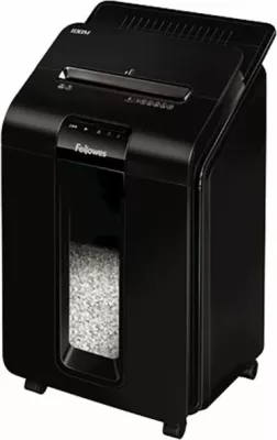 Shkatërrues dokumentesh Fellowes AutoMax 100M, mini-cut 4×10 mm (DIN P-4), 100 fletë auto / 10 fletë manual, kosh 23 L, i zi