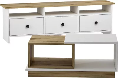 Set mobiljesh për dhomë dite, Skye Decor, Oslo, ngjyrë e bardhë dhe lis