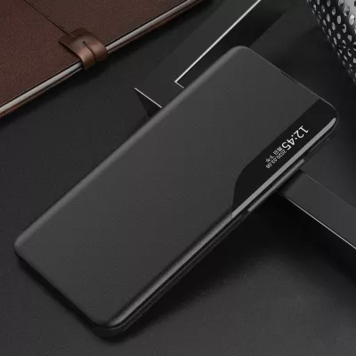Mbështjellës Hurtel Eco Leather View Case për Samsung Galaxy A54 5G, me kapak dhe qëndrim, e zezë
