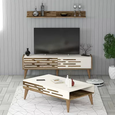 Set mobiljesh për dhomë dite, Skye Decor, Valensiya 140, ngjyrë arre, krem