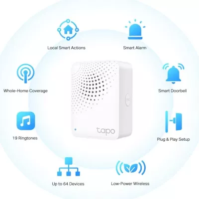 Smart hub TP-Link Tapo H100 alarm 90 dB lidhje me konsum të ulët deri 64 pajisje e bardhë
