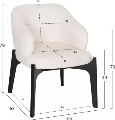 Karrige për ngrënie ABAI FH9971.02 dru gome ngjyrë e zezë-stof boucle ngjyrë ecru 65x63x79Hcm., set prej 2 copash