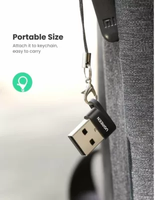 adapter mini USB-A në USB-C UGREEN 50568 18W 480Mbps me dalje audio, zezë/argjendtë