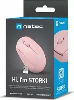 Maus Natec Stork NMY-2002, wireless 2.4 GHz, 1600 DPI, 3 butona, rozë