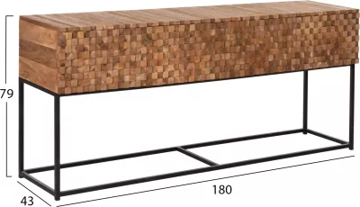 Konsolë me sirtarë JORDI FH9801 dru tik në bazë metalike natyrale-e zezë 180x43x79H cm