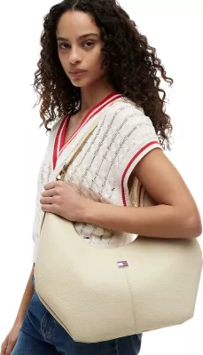 Çantë krahu Tommy Hilfiger TJW Slouchy City Hobo AW0AW18776, ivory