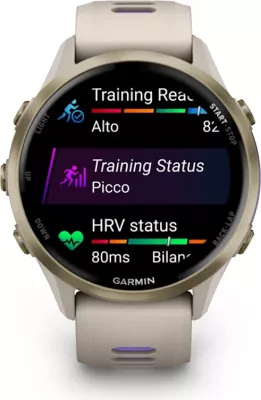 Smartwatch Garmin Forerunner® 970 Soft Gold Titanium (French Gray Case, French Gray/Translucent Indigo Strap)