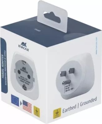 Adapter udhëtimi RivaCase PS4301 EU në US, 100-250V, 15A, i bardhë