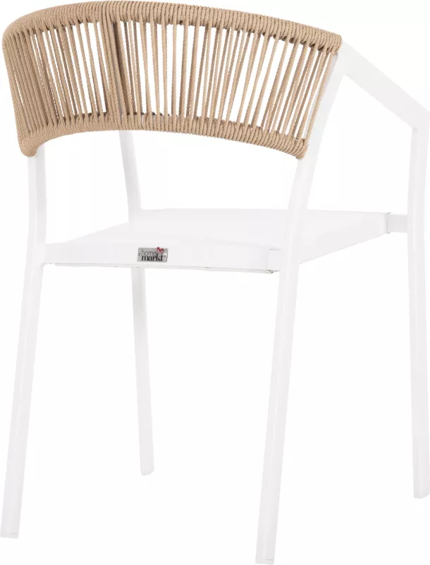 Karrige alumini FH5891.22, kornizë e bardhë dhe tekstil, mbështetëse ratan bezhë, 57x63x82H cm
