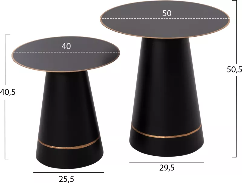 Tavolina kafeje 2 copë BALLI FH9996 rrethore metalike në të zezë Φ50 & Φ40 cm.