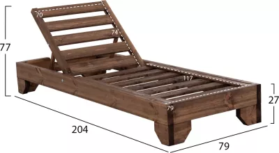 Shezlong plazhi heavy-duty KORINOS, dru pishe i trajtuar, ngjyrë arre, 79x204x77cm