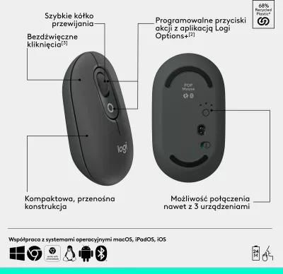 Maus Logitech POP 910-007412 4000 DPI Bluetooth wireless Graphite