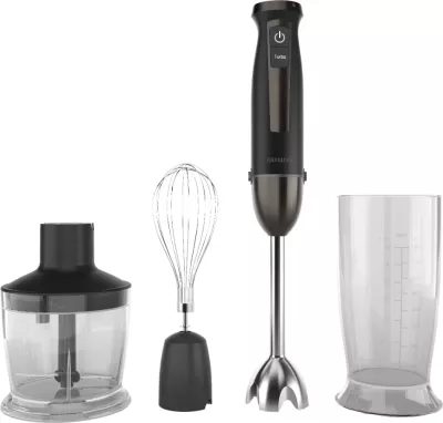 blender shkop AIWA KENKIRI 1500 Plus ABL-1500P, 1500 W, 40 shpejtësi + Turbo, 6 thika Titanium, me grirës 500 ml + rrahëse inox + gotë matëse 800 ml, zi/inoks