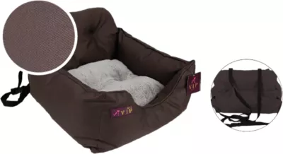 kushin shtrat për veturë për qen Tramp VIP MAYA, antibakterial, me rripa fiksimi dhe rrip sigurie, 53×50×35 cm, kafe e errët