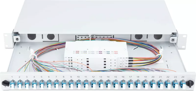 Kuti bashkimi fibrash optike Digitus, LC, OS2, 24 porta, çelik, gri, 1U