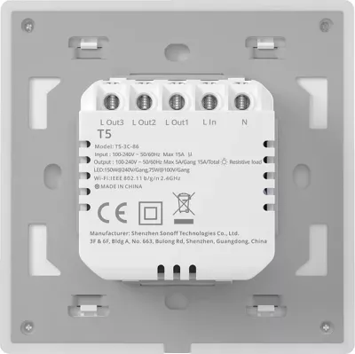 Ndërprerës smart Sonoff TX T5 2C, 2 kanale, Wi-Fi, i bardhë