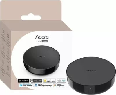 Hub smart home AQARA Hub M200 HM-G03D, Matter/Zigbee/Thread, Wi‑Fi/Ethernet (PoE), IR 360°, altoparlant 90 dB, i zi, paketë 1 copë