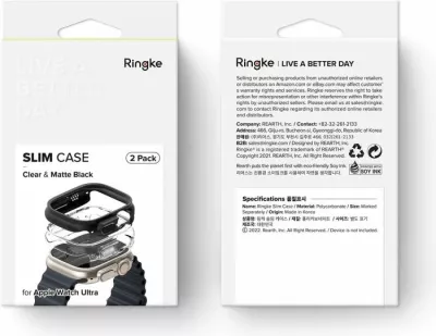 Mbështjellës Ringke Slim për Apple Watch Ultra 1/2 (49mm), 2 copë, Transparent dhe Mat Zi