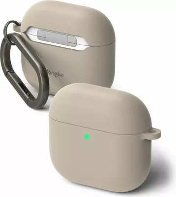 Mbështjellës silikoni Ringke për Apple AirPods 4, Bezhe, me karabiner