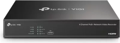 Regjistrues video rrjeti (NVR) PoE+ 4-kanalësh TP-LINK VIGI NVR1004H-4P, 4K HDMI, 4x PoE+ 53 W, i zi