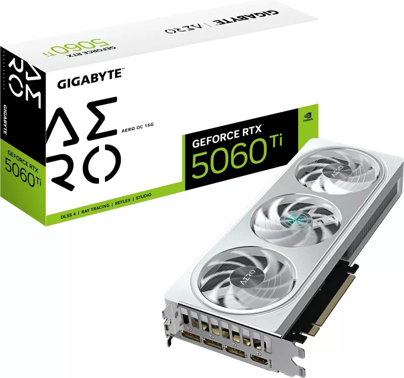 Kartelë grafike Gigabyte RTX 5060 Ti AERO OC, 16GB GDDR7, e bardhë