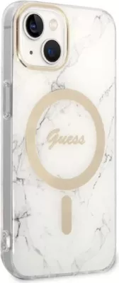 Set mbështjellës Guess Marble Collection me karikues wireless MagSafe për iPhone 14 6.1", Bardhë