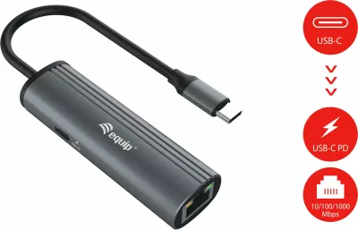 Adapter USB-C në RJ45 Gigabit me Power Delivery 100W, Equip, i zi/gri