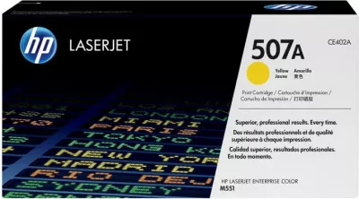 Toner, HP, 507A CE402A, rendiment 5,500–8,800 faqe, e verdhë