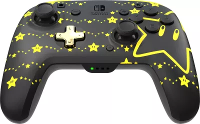 Kontroller pa tela PDP REMATCH GLOW Super Star për Nintendo Switch, bateri 40 orë, butona mbrapa të programueshëm, glow-in-the-dark, i zi/verdhe