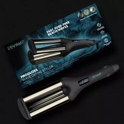 Hekur valëzues për flokë Revamp Progloss Wave Define WV-1750, triple 19 mm, 80–230°C, zi/argjendtë, me dorezë termike