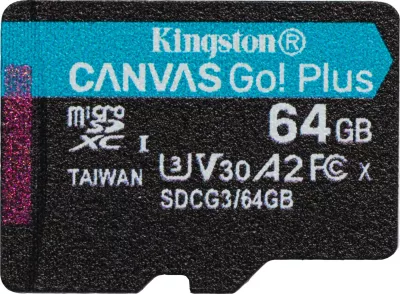 MicroSD kartelë Kingston Canvas Go Plus 64GB me adapter SD, Class 10, UHS-I, 170MB/s, e zezë