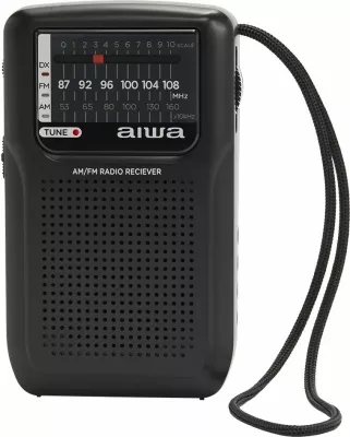 Radio portative AM/FM Aiwa RS-33, tunim analog ETS, altoparlant i integrum, dalje 3.5mm, me 2x AA, e zezë, set me kufje dhe këllëf