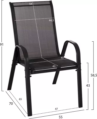 Karrige për jashtë LEON FH5000.43, kornizë metalike e zezë & textilene, set prej 4 copash, 55x70x91Hcm