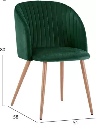 Karrige Leah me kadife ngjyrë cypress dhe këmbë metalike FH8543.03 51x58x80 cm, set prej 2 copë