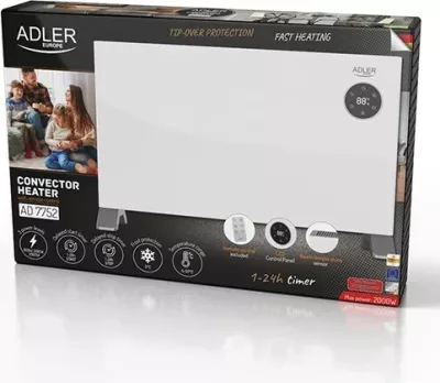 Ngrohës konvektor Adler AD 7752 LCD me telekomandë, Bardhë