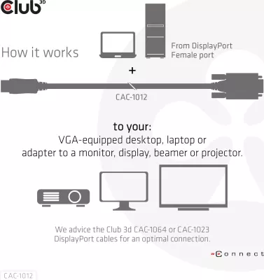 Kabllo DisplayPort në VGA Club3D 2m, e zezë
