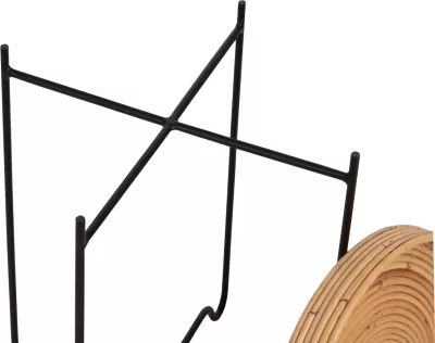 Tavolinë anësore rrethore FLY, rattan natyral, bazë metalike e zezë, Φ40x53H cm