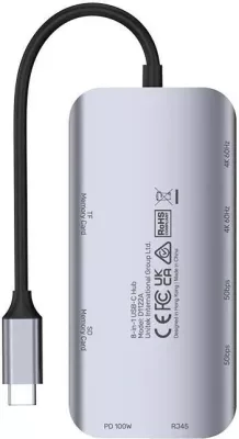 Hub UNITEK USB-C, 2x HDMI 4K, RJ45, PD 100W, Gri