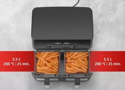 Fritezë me ajër të nxehtë CASO AirFry DuoChef 3186, 14 L, 2200 W, 2-in-1 furrë, e zezë/argjendtë